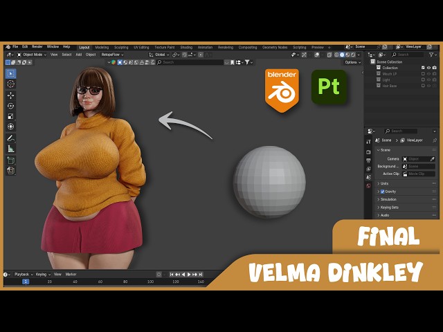 [PART 4/4 - Texturing] Velma Dinkley Character Modelling - Timelapse Blender Study