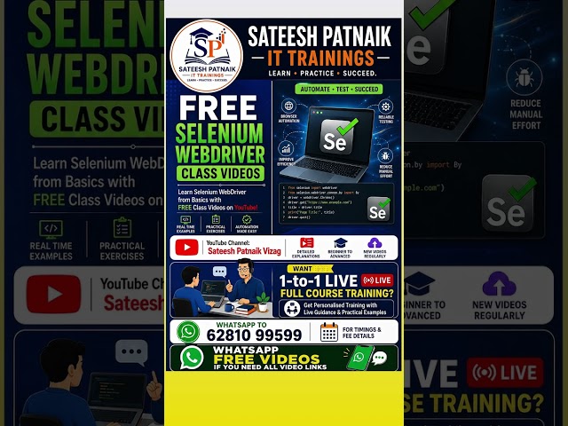 🔥 FREE Selenium WebDriver Tutorial for Beginners |Selenium from Basics -Sateesh Patnaik IT Trainings