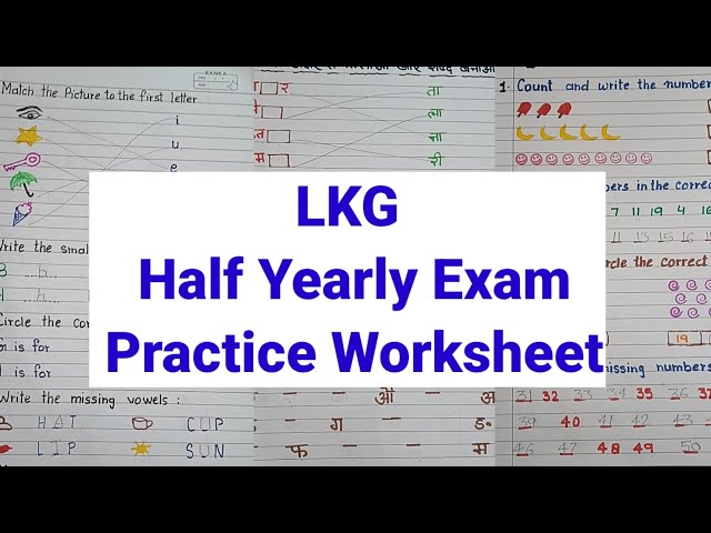 Half Yearly Exam practice worksheet for LKG class / Hindi English math worksheet