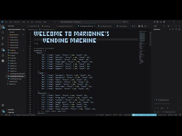 Python Vending Machine Walkthrough in Visual Studio Code | Step-by-Step Beginner Guide 💻🥤