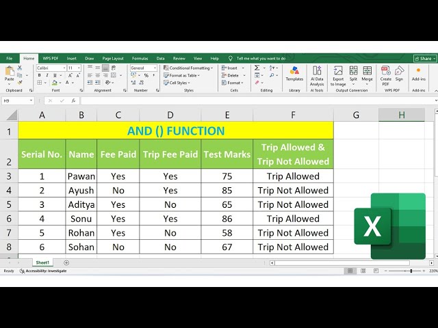 How to used AND() Function Formula in MS EXCEL |viral |trending 