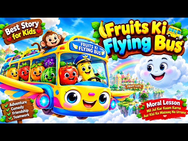Fruits' Flying Bus Adventure 🚌🍎 | Funny 3D Cartoon Story for Kids | Moral Story | Bedtime Story