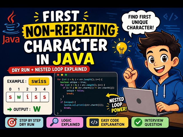 First Non-Repeating Character in Java |  Nested Loop Explained | Java Interview Coding Question