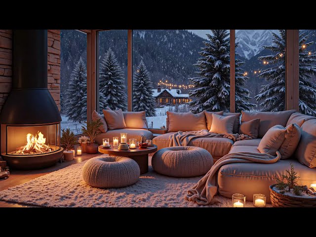 Relaxing Piano Sounds with Breathtaking View from a Cozy Cabin and Crackling Fireplace for Sleep❄️🔥