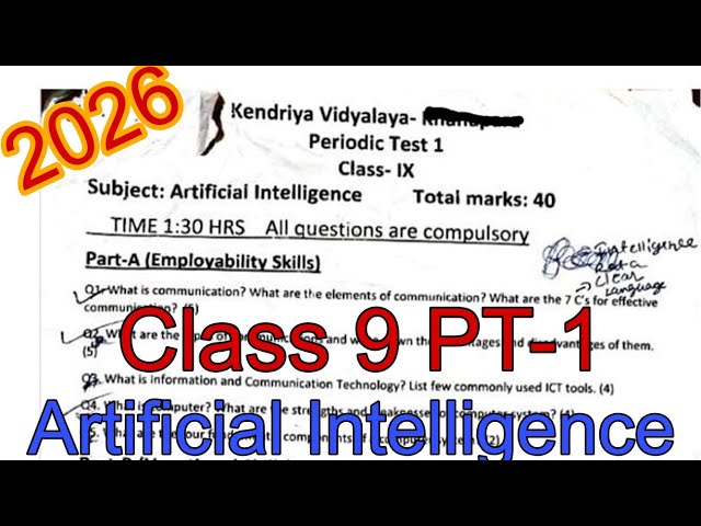 Class 9 AI Periodic Test 1 PT-1 Question Paper 2026 | #class9 #ai #artificialintelligence #pt1 #cbse