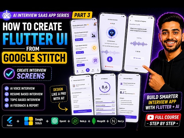 Build Flutter AI Interview Screens from Google Stitch | Resume, Voice & Feedback UI | Part 3