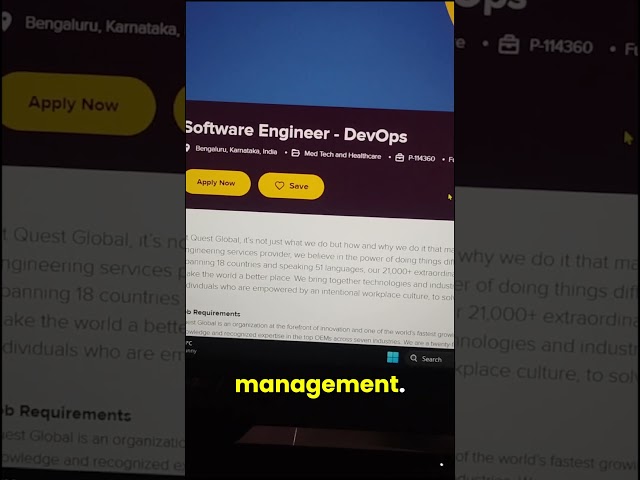 🔥Quest Global Hiring DevOps Engineer | Freshers & Experienced | Bangalore | #shorts #techjobs #it