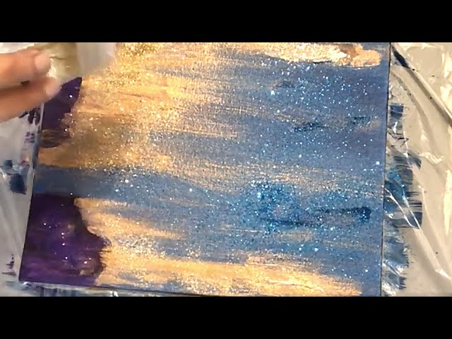 DIY Teal, Blue, Violet and Gold Glitter Abstract Canvas Wall Art