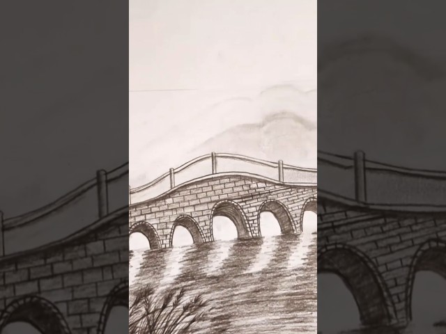 Easy Bridge Scenery Drawing with Pencil | Beautiful Landscape Drawing Step by Step