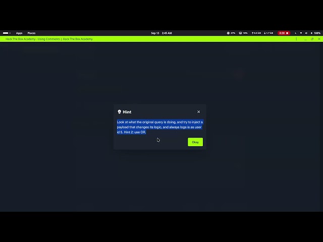 SQL Injection Fundamentals Module HTB Section 10/17(Using Comments)