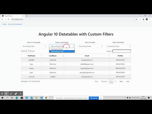 Angular 10 Datatable with Custom Filters
