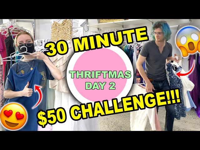 $50 THRIFT STORE CHALLENGE!!!! $100 THRIFT HAUL & TRY ON | THRIFTMAS DAY 2