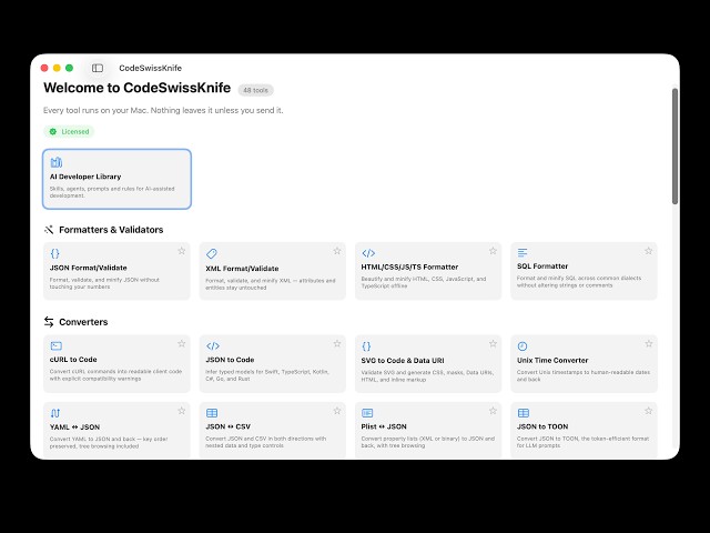 CodeSwissKnife 2.0: 48+ Offline Developer Tools for Mac