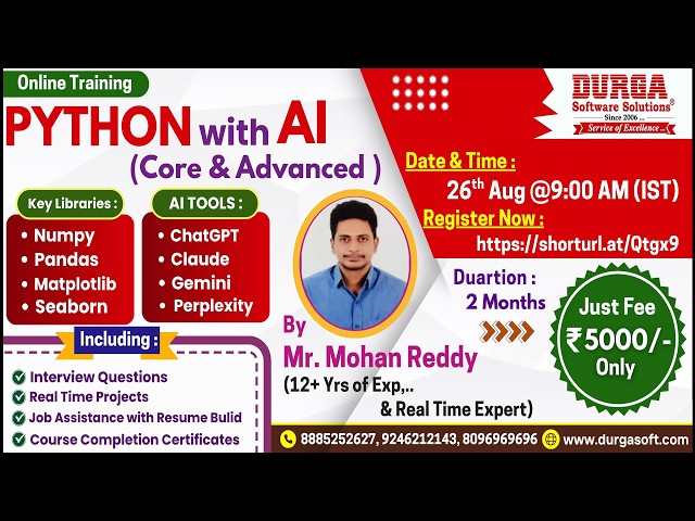 PYTHON with AI (CORE & ADVANCED) Online Training @ DURGASOFT