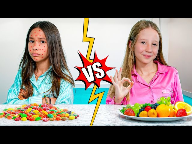 Nastya and her friend learn healthy lifestyle