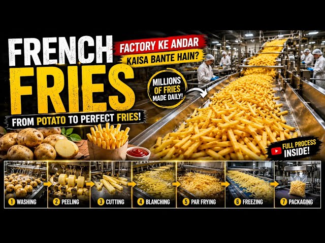 🥔➡️🍟 Raw potato to perfectly crispy golden fries — Industrial process! 🏭 #FrenchFries #HowItsMade
