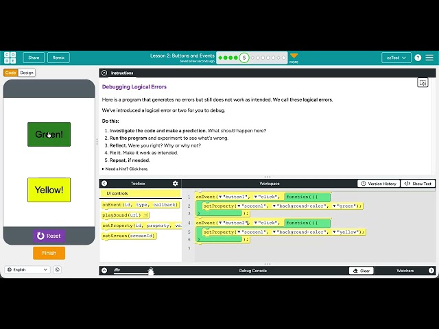 Code.org Event-Driven Programming Lesson 2 #5