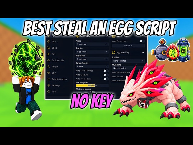 Steal An Egg Script – Instant Steal, Auto Farm, Dr. Scramble Event, God Mode & Auto Drone (No Key)