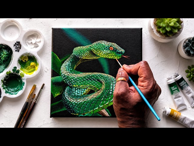 Realistic Snake Acrylic Painting  | Step by Step Tutorial #python #snakeart #acrylicart #wildlifeart