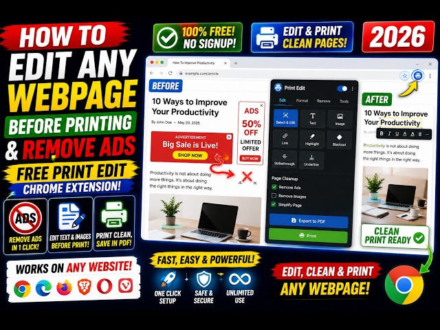 How to Edit Any Webpage Before Printing & Remove Ads – FREE Print Edit Chrome Extension 2026