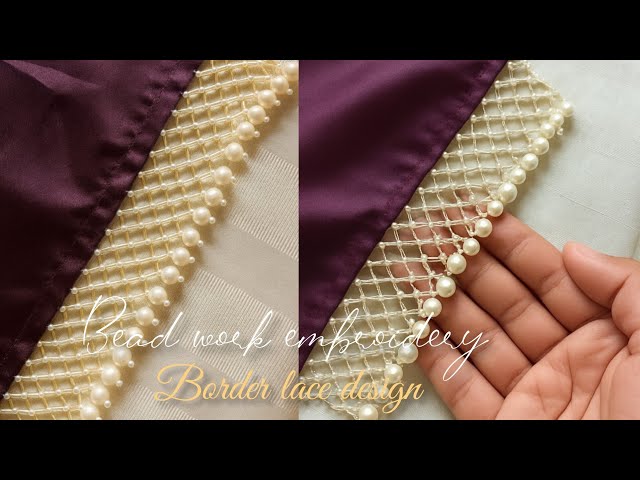 Bead work embroidery border lace design pattern✨/Beautiful bead work embroidery🪡#trending#embroidery