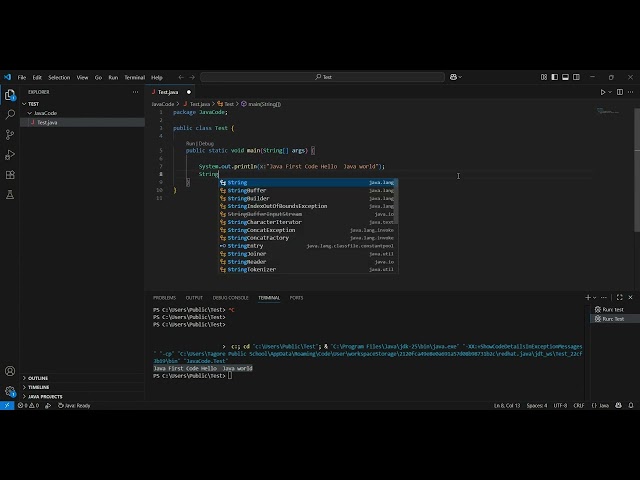 Java Program After JDK 25 LTS version Install in windows 11. #ManishArya