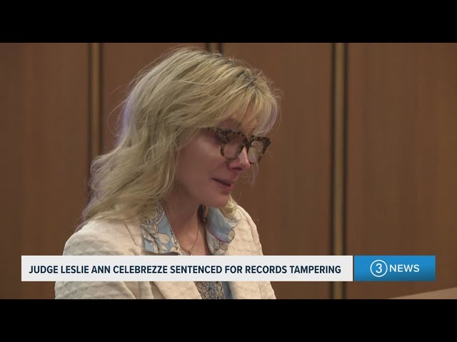 Former Cuyahoga County judge Leslie Ann Celebrezze tearfully addresses court at sentencing