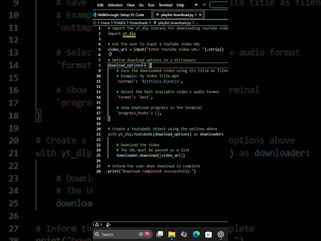 Python code YouTube Video/playlist Downloader | Tutorial for Beginners  #coding #programming #python