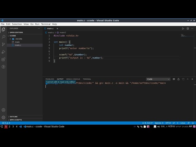 How to fix "Cannot edit in read-only editor" in VSCode when user prompt to input in C/C++ Program