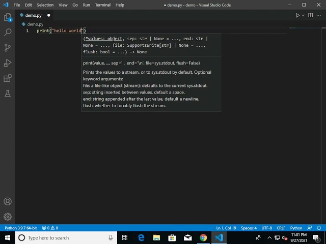 How to run first python program "Hello World" in Visual Studio Code