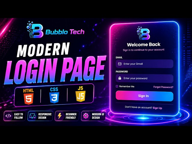 Create a Stunning Login Page Using HTML, CSS & JavaScript | Responsive UI Design Tutorial 🔥