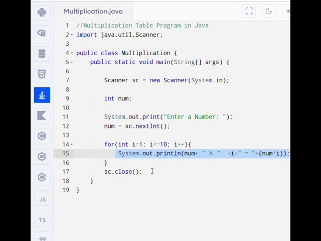 Multiplication Table Program in Java 