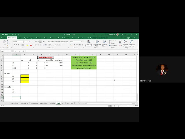 Método Simplex no Excel - Exercício 02