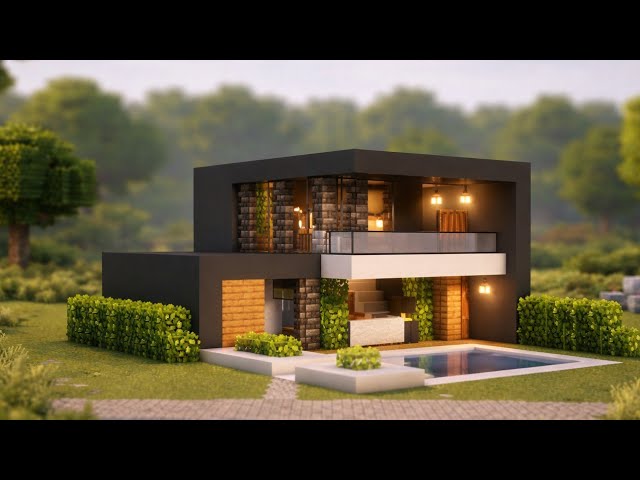 Minecraft modern house with Pool Tutorial! EASY in 10 MINUTEs 