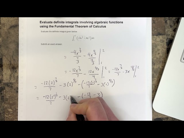 Evaluate definite integrals involving algebraic functions using the Fundamental Theorem of Calculus