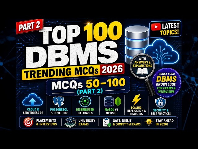 Top 100 DBMS Trending MCQs 2026 | AI Databases, Vector DB, Cloud DB & Lakehouse Quiz (Part 2)