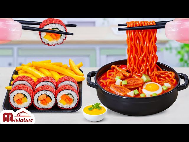 😋 Amazing Mini Fried Chicken Thigh With Korean Spicy Noodles Recipe | ASMR Cooking Mini Food