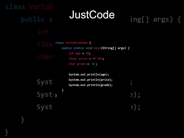 Code 5:-  Variables in Java | Java Series | JustCode |#coding #programming  #shorts