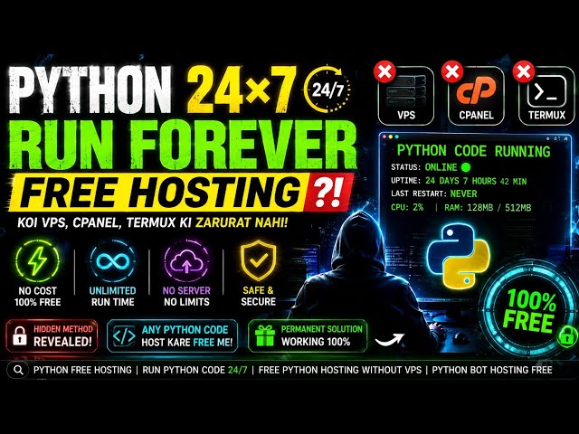 Python Code 24/7 FREE में Run करें | बिना VPS, cPanel, Termux & Replit के Hidden Hosting Method 2026