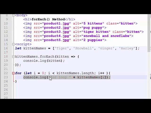 JavaScript forEach() method compared to a for loop for both an array and node list