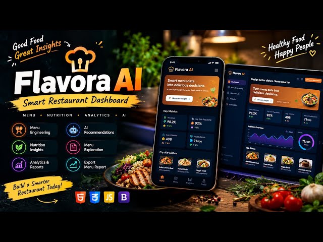Flavora AI 🍽️ | Smart Restaurant Menu & Nutrition Dashboard | HTML, CSS, JavaScript Project
