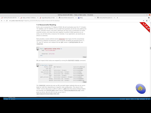 Codecast: Getting Started with Rails 7 06: Resourceful Routes for Articles and the link_to Helper