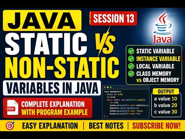13. what is Static and Non-Static Variables in Java | Instance Variable vs Local Variable | S 13
