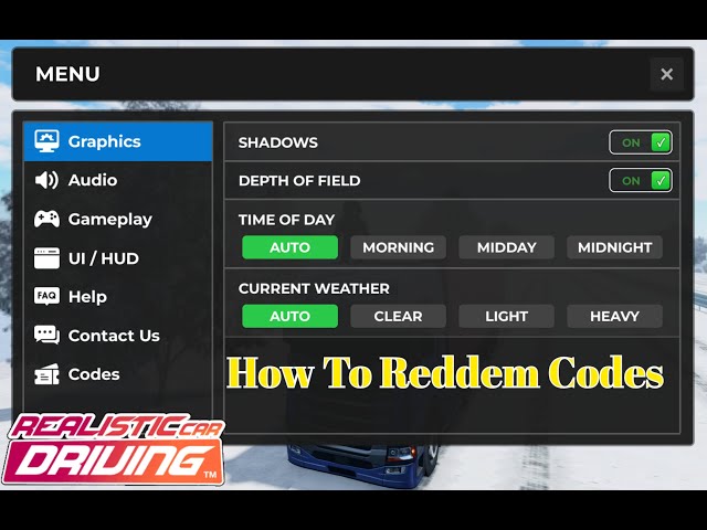 Game Menu Explained | Codes, Weather, NPC Traffic, UI & HUD Settings (Realistic Car Driving Roblox)