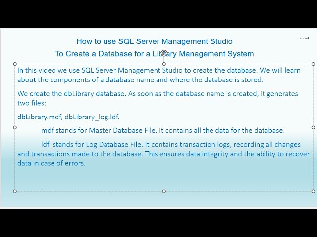 How to use SQL Server Management Studio to Create a Database for a Library Management System