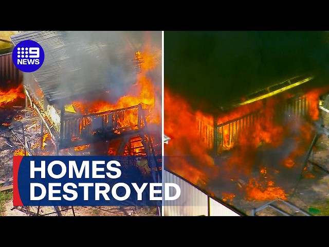 Three homes engulfed in flames | 9 News Australia