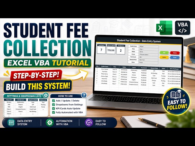 Student Fee Collection System in Excel VBA | Complete Step-by-Step Tutorial