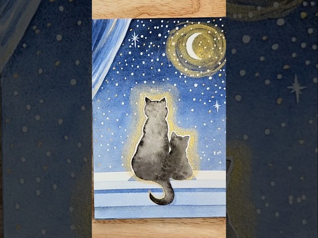 Cat silhouette watercolor tutorial! 🥰🐱  Happy Mother's Day! #watercolor #watercolortutorial