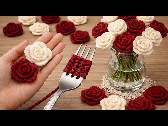 You WON’T Believe This! Make Beautiful Yarn Flowers Using a Fork 😍