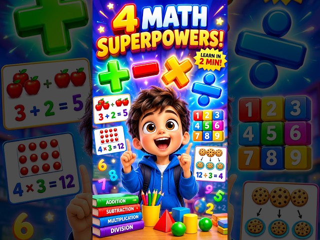 Learn + − × ÷ in 2 Minutes! 🔢 4 Math Superpowers for Kids #Shorts
